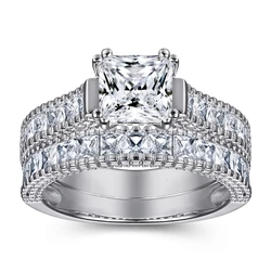 Princes 1.2 Carat D Color Moissanite 925 Sterling Silver Wedding Ring Sets Engagement Band Vintage Design Jewelry For Women