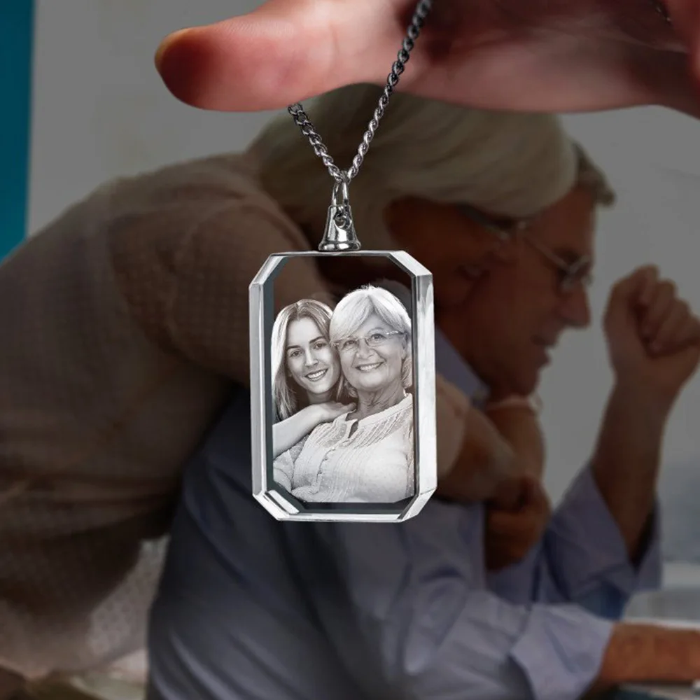 Customized personalized photo laser engraved square crystal necklace graduation birthday gift pet printed crystal necklace