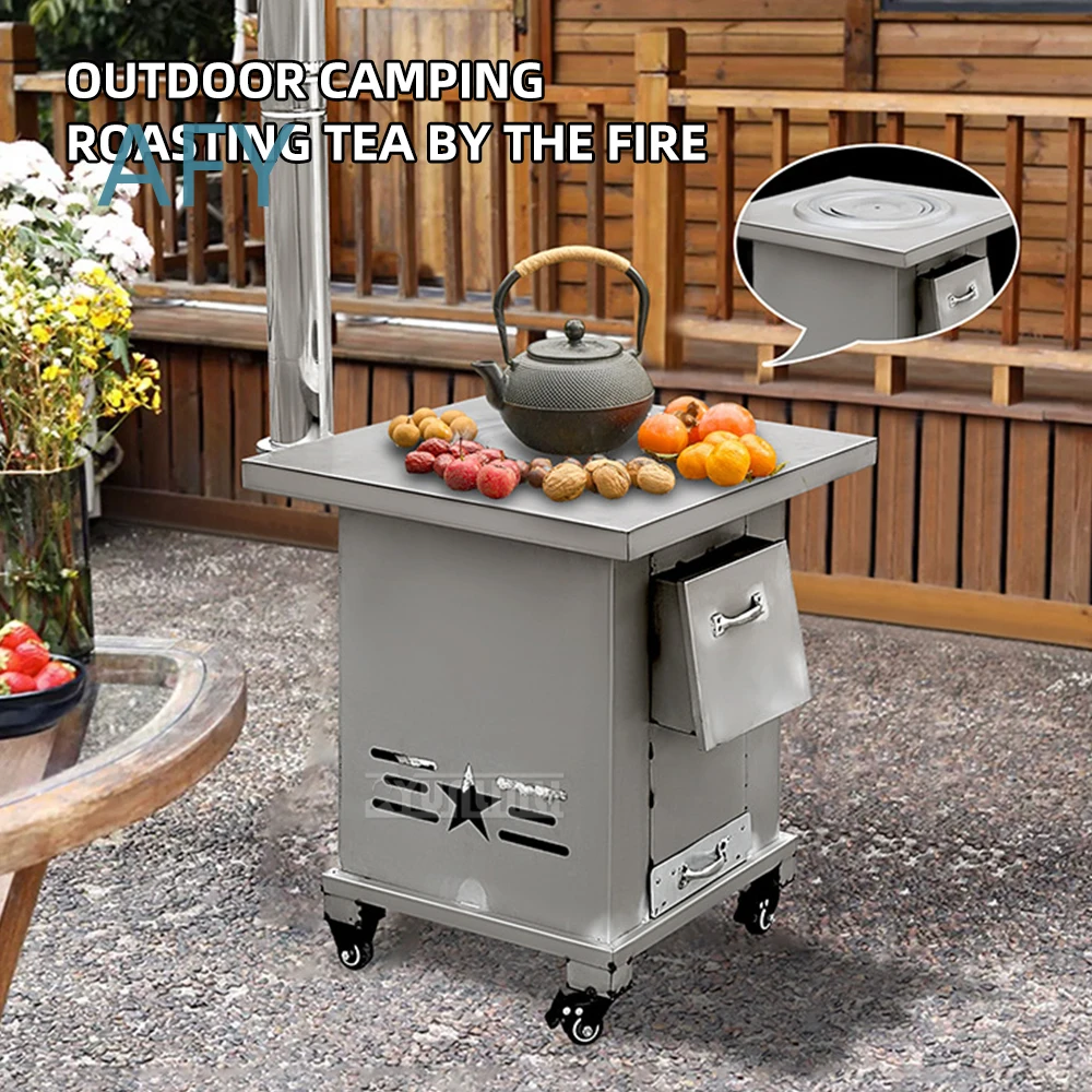 Square Wood Stove for Outdoor Cooking Portable Stainless Steel Cooktop for Home Use Campfire Grill Heat Source for Camping