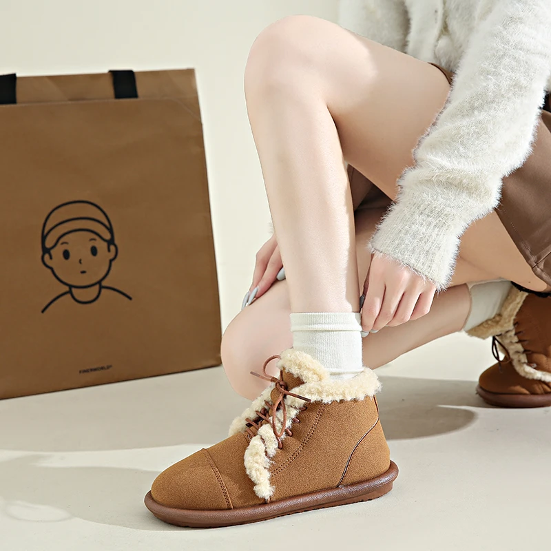 أحذية بدون كعب كلاسيكية، أحذية نسائية قطنية بمقدمة مستديرة، أحذية ثلج دافئة معزولة بنمط جديد لخريف وشتاء 2025 #2