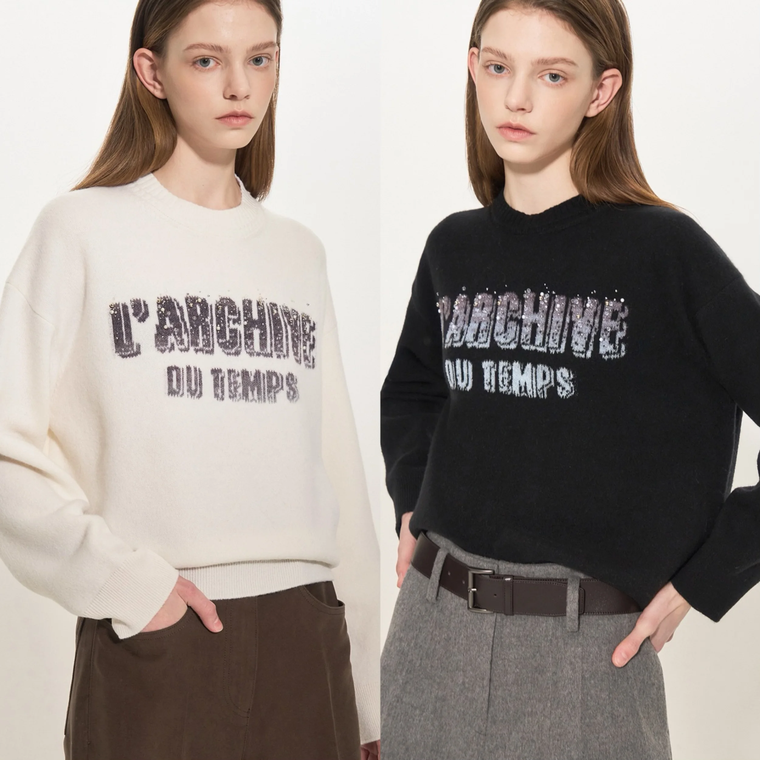 T*ME Maglione di lana lavorato a maglia rotondo Ne Heavy Embellished Letter Pattern Faionable Casual Sle Collezione invernale 2024