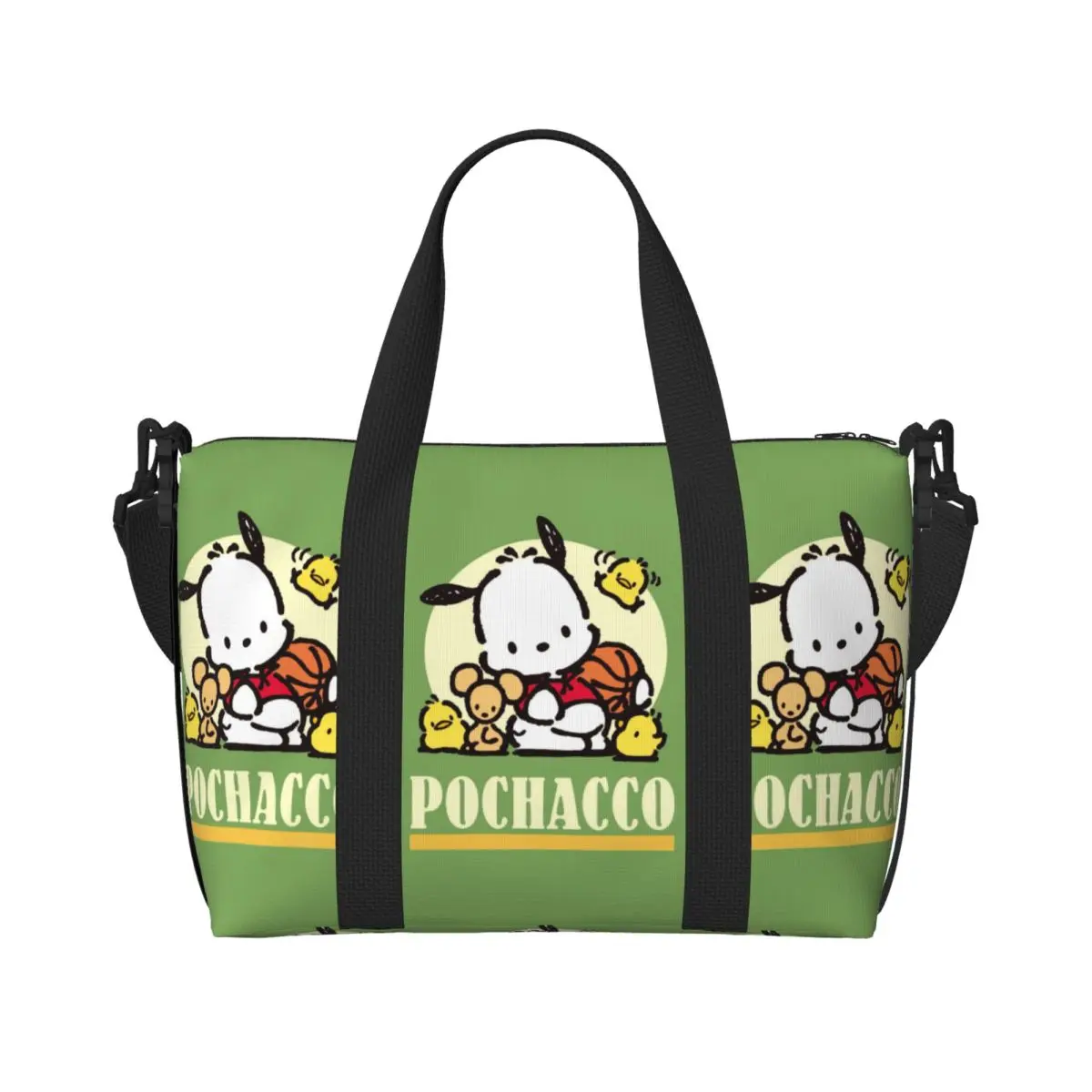 

Custom Pochacco Beach Tote Bag Women Girly Heart Cute Cartoon Big Compartment Gym Beach Travel Bags
