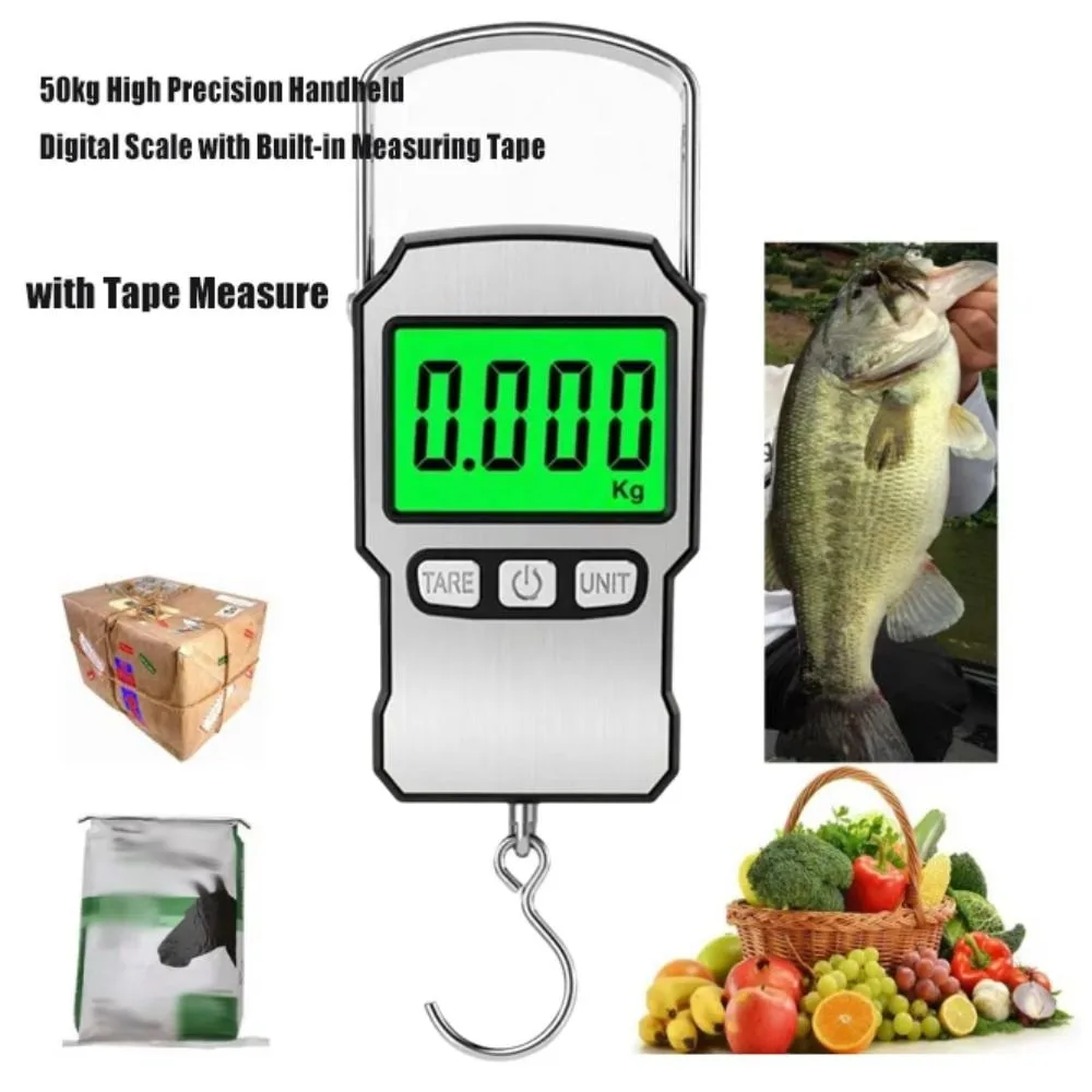 High Precision Digital Luggage Scale 50kg Capacity with Tape Measure Handheld Digital Scale HD Large Screen