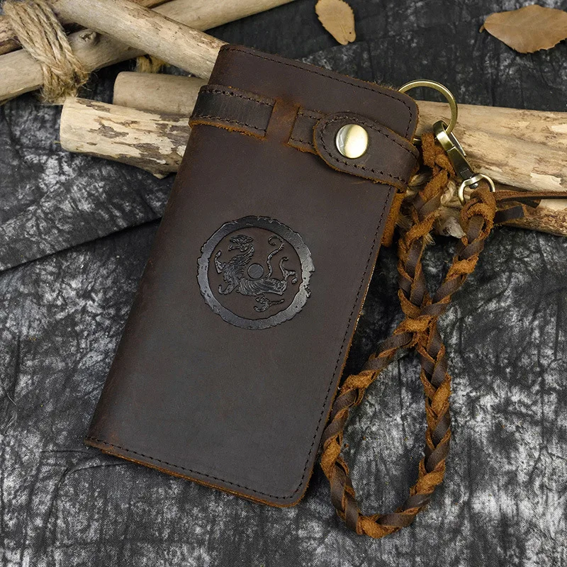 Genuine Leather Long Wallet for Men Retro Anti-Theft Handbag Business Multi-Card Slot Leather Clip Top Layer Cowhide Wallet