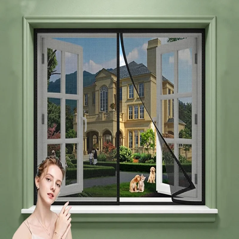 Magnetic Window Mosquito Net Screen Curtain Proof Insect Mesh Fiberglass Black Custom Size Removable Washable For Door Window