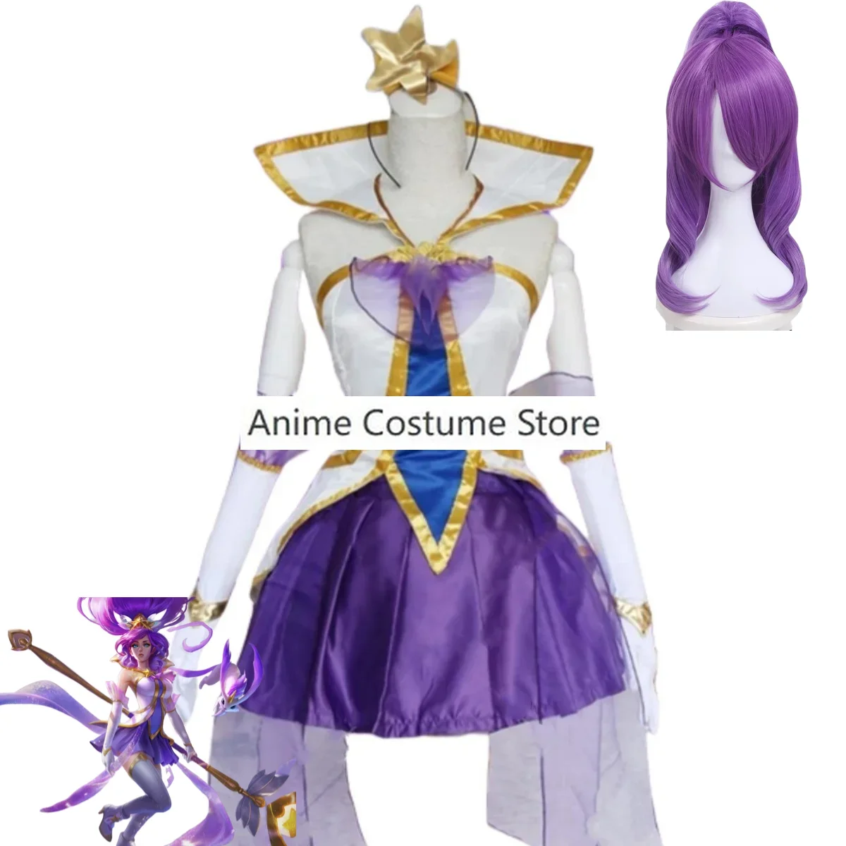 Game LOL Star Guardian of Soraka Janna Cosplay Kostuum De Starchild Paarse Rok Pruik Volwassen Vrouw Sexy Carnaval Halloween Pak