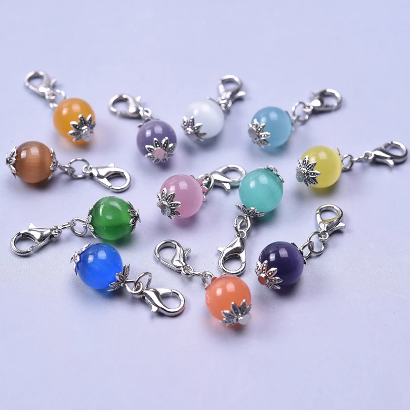 12PCS Colorful Jewelry Glass Beads Pendants Lobster Clasp Mini Bracelet Charms Necklace Jewelry Making Accessory DIY Crafts New