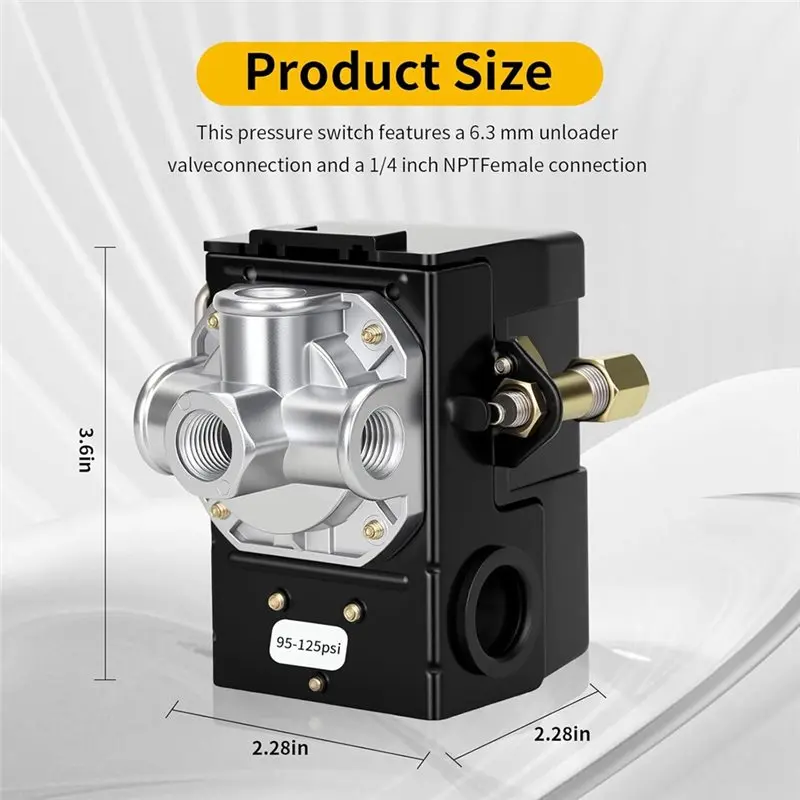 DT15 Air Compressor Pressure Switch LF10-4H, 95-125 PSI NPT1/4 4 Port 20A Control Valve