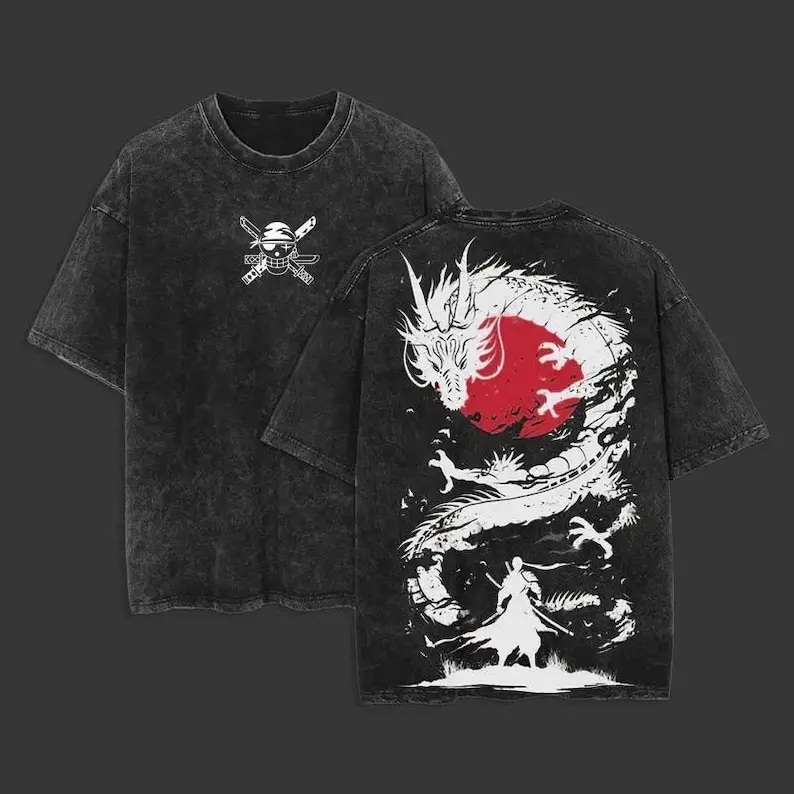 

Винтажная хлопковая футболка оверсайз с принтом аниме-самурая и дракона, в стиле американского стритстайла, для мужчин и женщин, в стиле хип-хоп, для фанатов