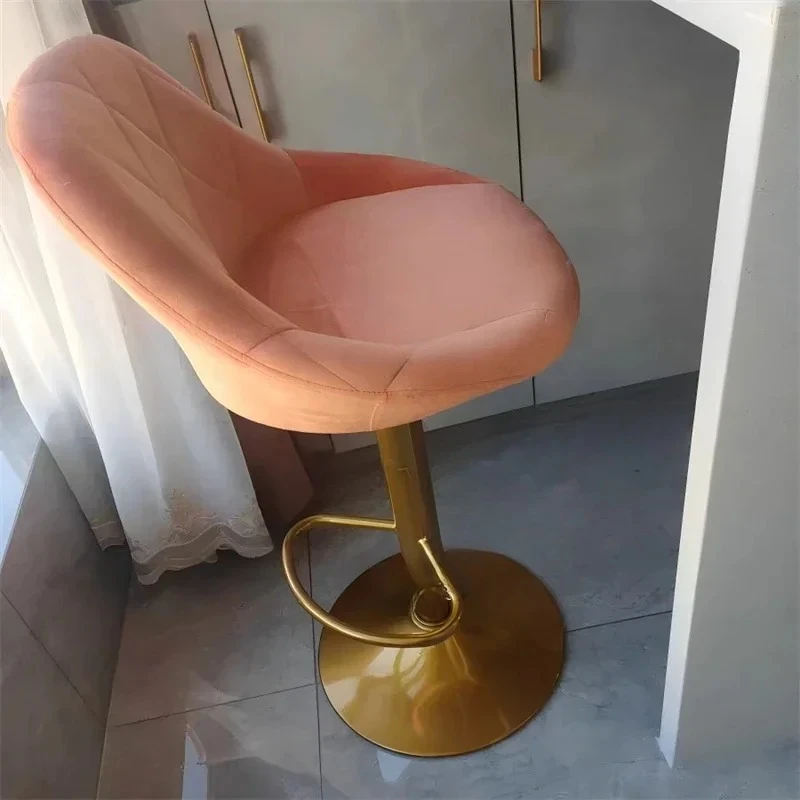 & European Wrought Iron Lift High Stool Home Furniture Nordic Gold Bar Chair for Kitchen Island Modern Leisure Soft Back Bar Cha