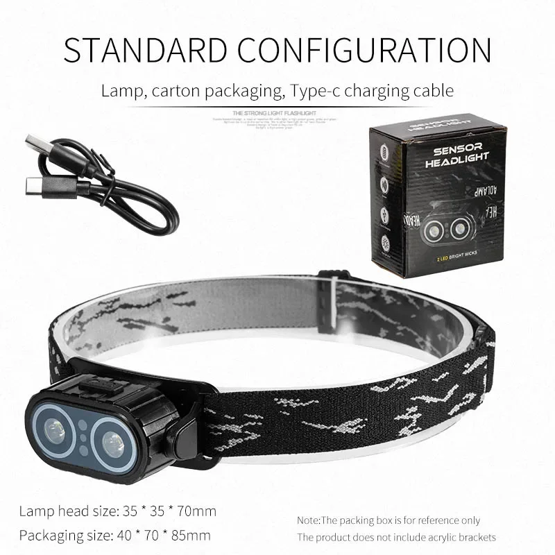 LED Headlamp Sensor Headlight Flashlight USB Rechargeable Outdoor Head Lamp Torch Work Lamp