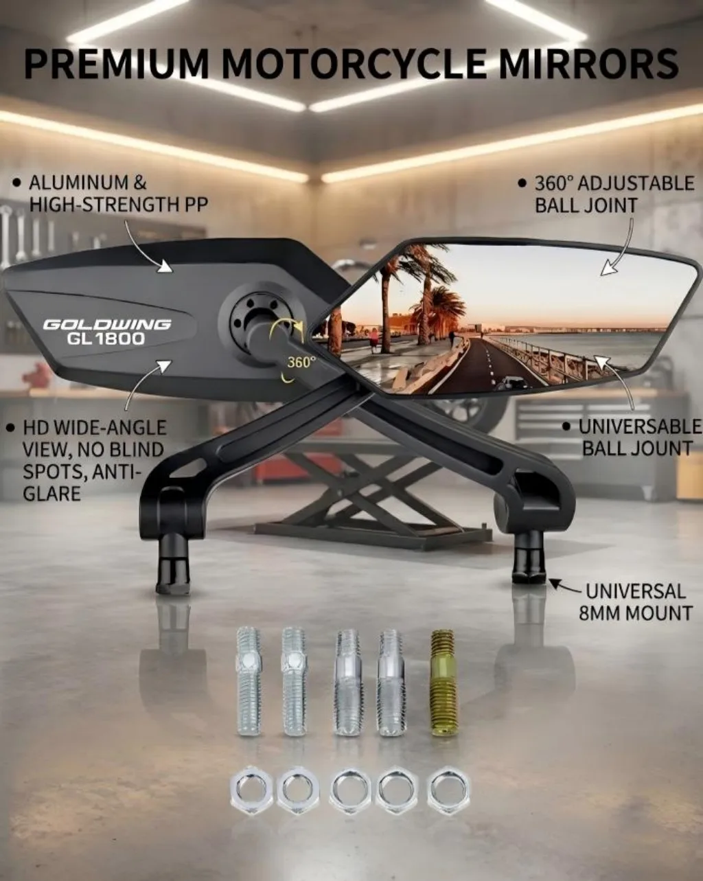 

Регулируемое вращающееся зеркало заднего вида для Honda Goldwing 1800 GL1800 2018 2019 2020 2021 2022, боковые зеркала заднего вида для мотоцикла