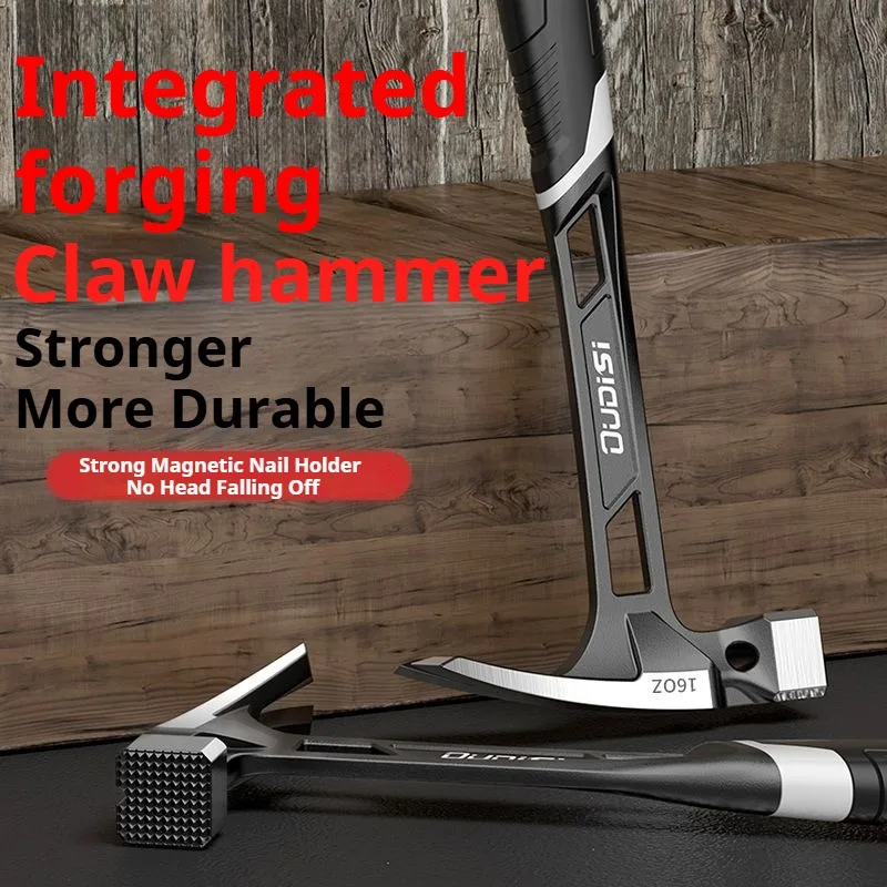 

One-Piece Forged Claw Hammer Magnetic Nail Holding Multi-Functional Hammer Woodworking Household Repairs Construction Tool