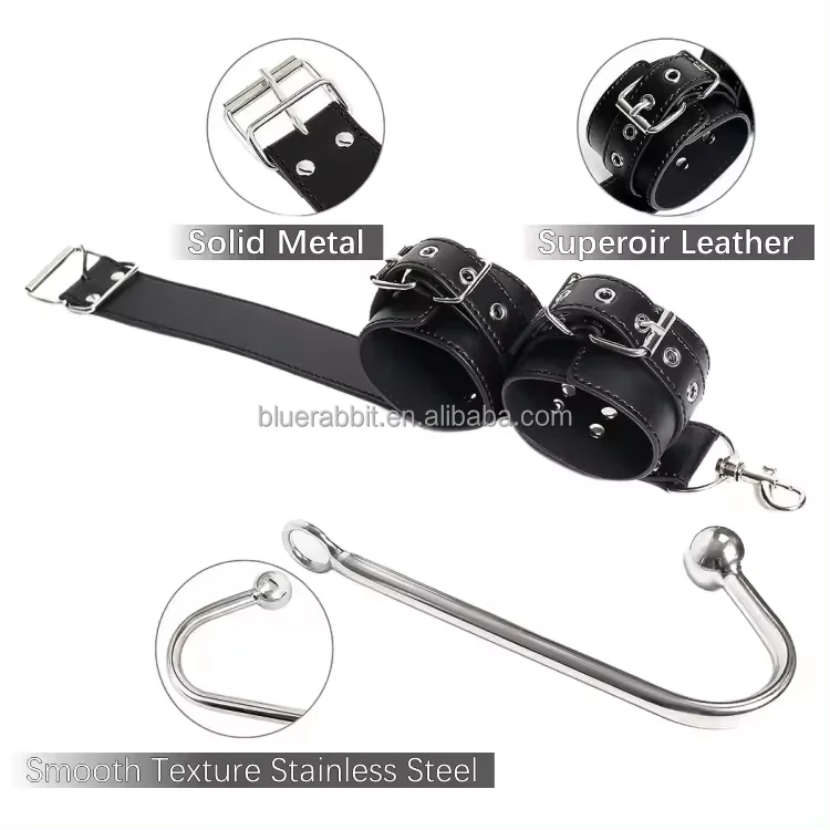 Sex Bondage Collar with Anal Hook & Ball Gag Wholesale BDSM Slave Neck to Wrist Leather Bondage Restraints Kit Sex Game