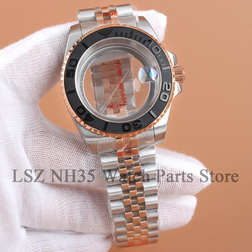 40mm NH35 Rose-silver Watch Case Stainless Steel Jubilee Bracelet For GMT SUB Yacht MOD NH34 NH35 NH36 NH38 Movement 28.5mm Dial