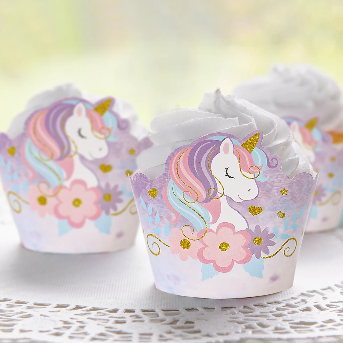 6pcs Rainbow Unicorn Cupcake Wrappers Cake Rim Unicorn Birthday Party Cake Decorations Baby Shower Unicorn Party Supplies