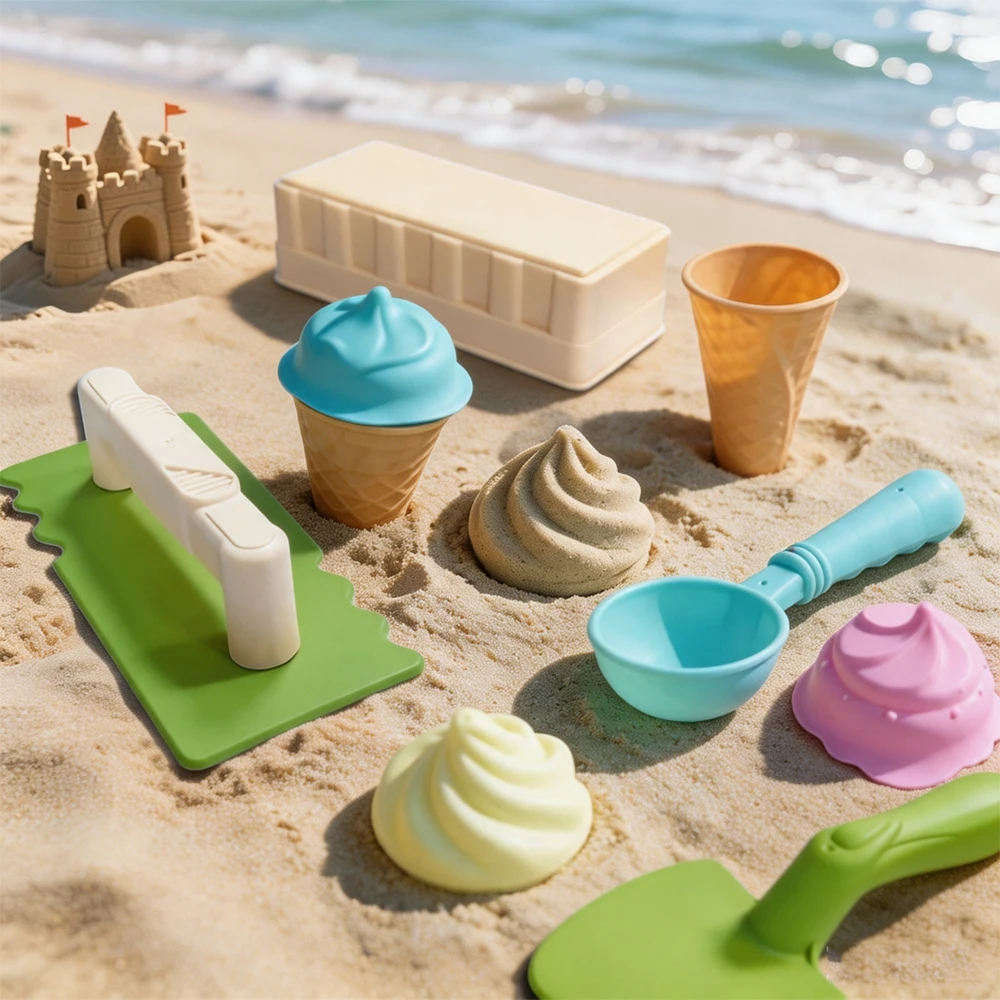 Kinetic Sand Mold - Dubbelzijdige zand- en sneeuwstrand speelgoedset, ijsjesvormpjes,