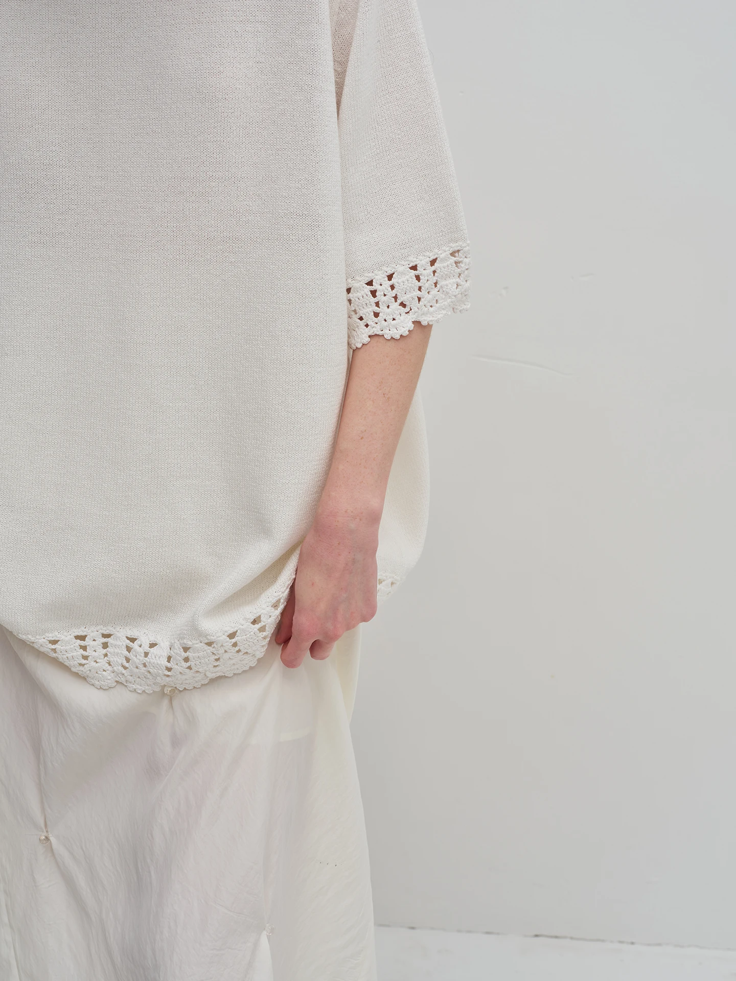 

Loose Fit ort Sve T-irt Hand Knitted Spring Summer Original Design Cotton round Ne Basic Color Blo Women's Top