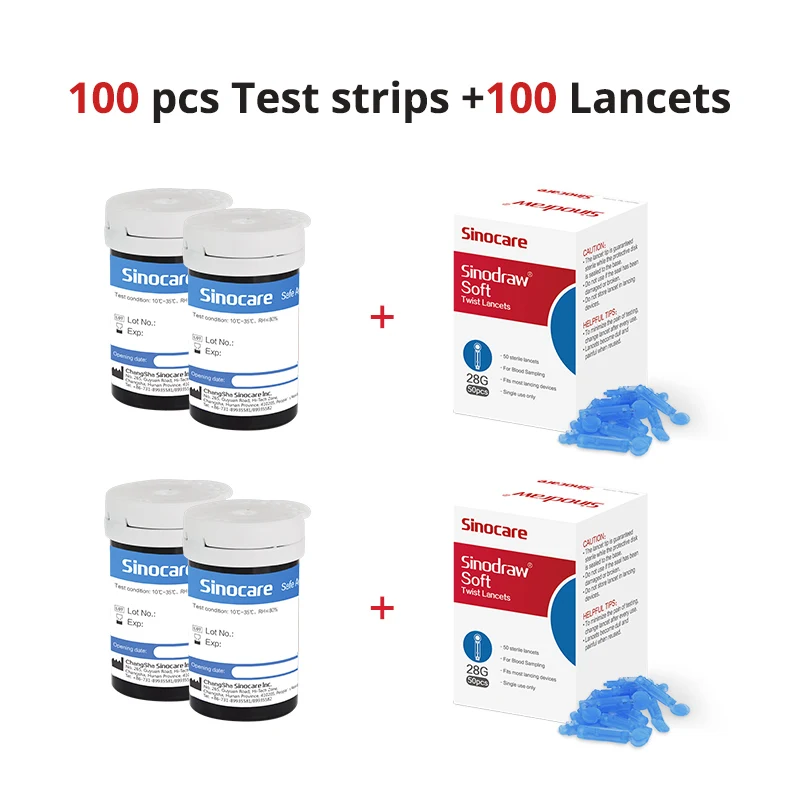 Sannuo 400/200/100/50 Stück Sinocare Safe-Accu-Blutzucker-Teststreifen und Lanzetten für Diabetes-Tester