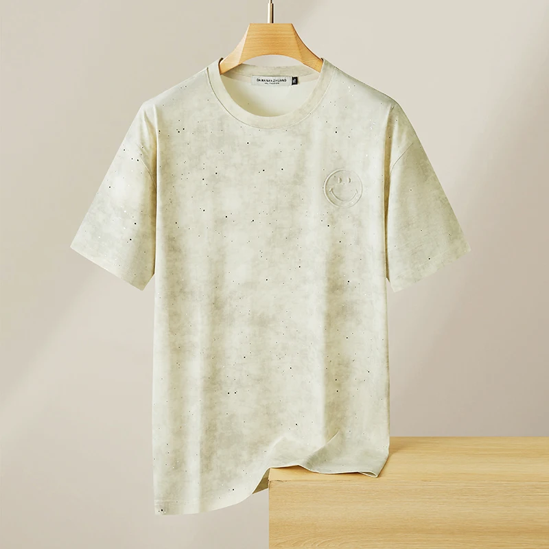 

Luxury Man Plus Size Short Sleeved T-Shirt Hotfix Rhinestone Round Neck Korean-Style Youth Popular Summer New Tops Leisure Men's