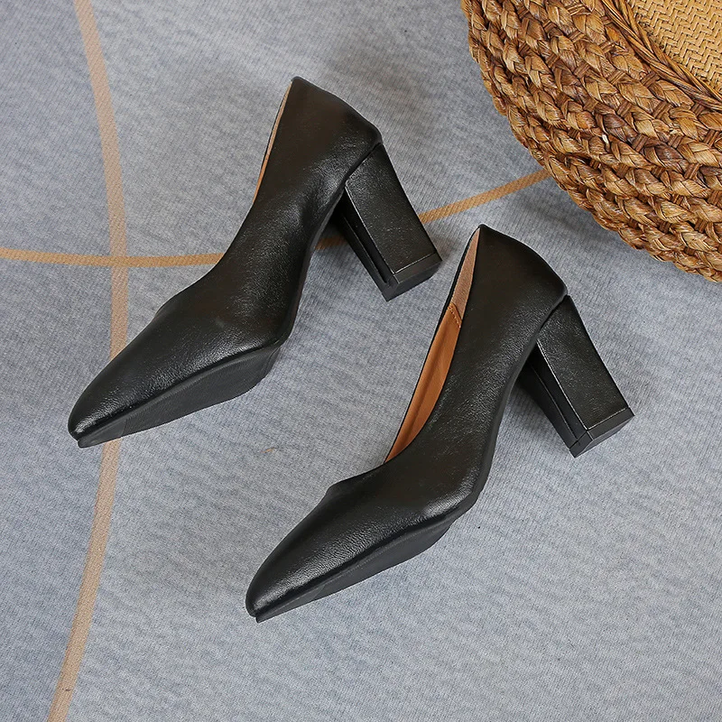 2025 nuevos Zapatos De tacón alto para Mujer, Zapatos De boca poco profunda puntiagudos, Zapatos De moda De tacón grueso para Mujer, Zapatos De talla grande para Mujer