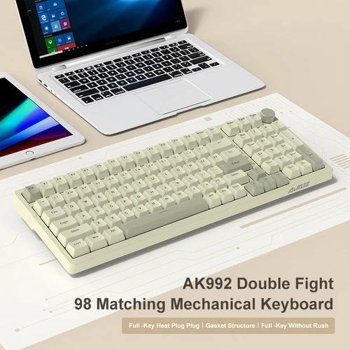 Imagen 2 del producto Teclado mecánico con cable Ajazz AK992, diseño completo de 98 teclas, teclado USB para juegos intercambiable en caliente, perilla de tecla Multimedia para ordenador de escritorio y portátil