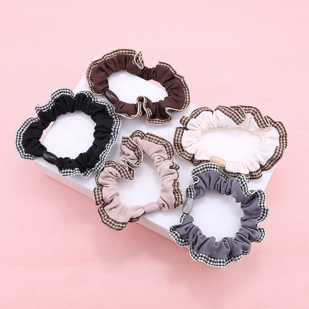 

5PCS Retro Elastic Hair Rope Plaid Lace Small Intestine Hair Ring Women's High-end Hair Accessories For Girls Rubber Band