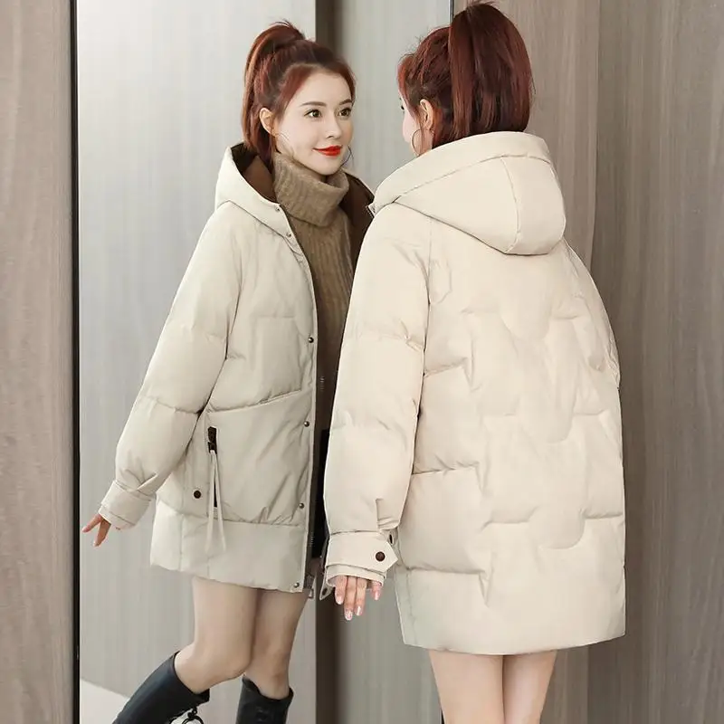 

Winter Coat for Women Thick Korean Style Loose Short Parkas Simple Solid Warm Tops Casual Women's Winter Jacket Hooded Outerwear