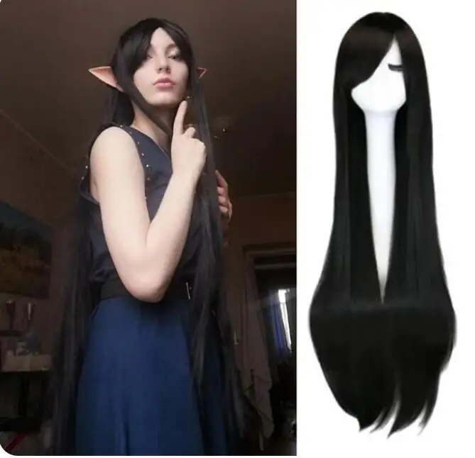 Long Straight Cosplay Wig Black Purple Black Red Pink Blue Dark Brown 100 Cm Synthetic Hair Wigs