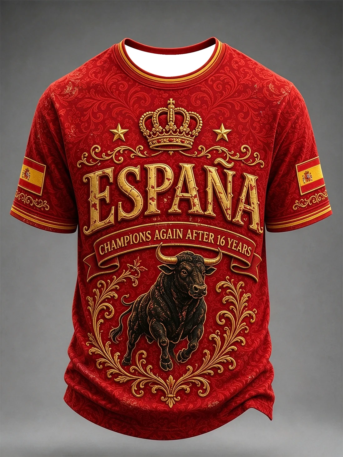 2026 Spanish Summer Men's New Style Football Training Shirt with 3D Print, Moisture-Wicking Fast-Drying T-Shirt for Family Use