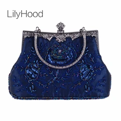 Lady Luxury Design Embroidery Floral Beading Handmade Clasp Handbag Female Victorian Style Evening Party Wedding Shoulder Bag