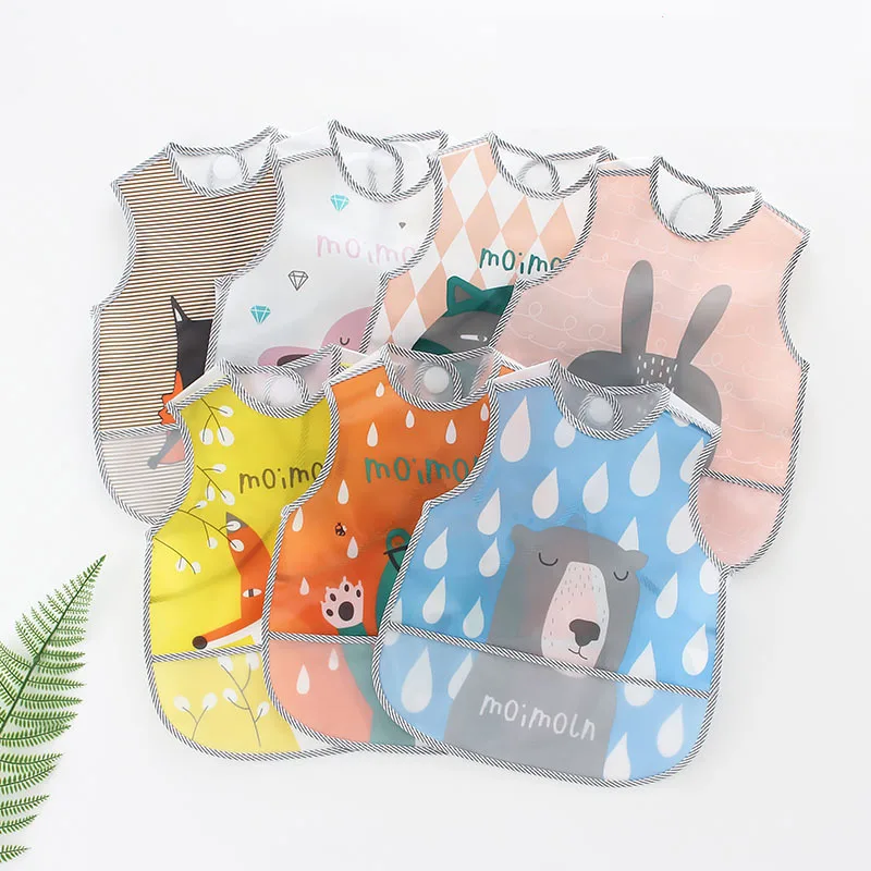 

New Cartoon Pattern EVA Waterproof Pocket Lunch Feeding Bibs Adjustable Baby Bibs Cute Children Baby Apron Kids Burp Cloths