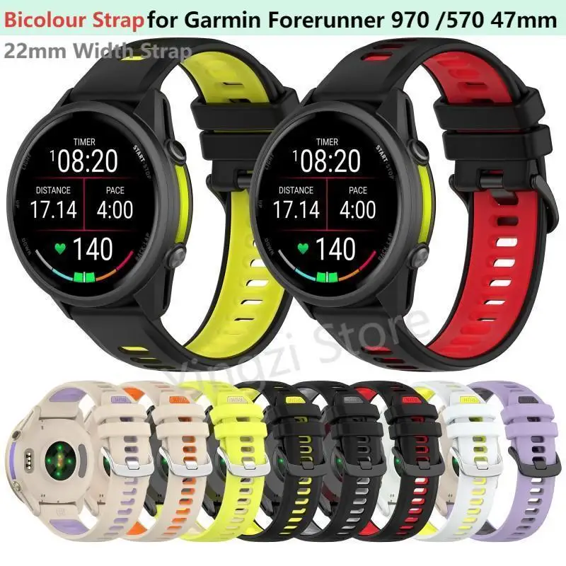 

Двухцветный силиконовый ремешок 22 мм для Garmin Forerunner 970 570 47 мм 265 255 Samrt Watch Браслет для Garmin Garmin Venu 3 Replacem