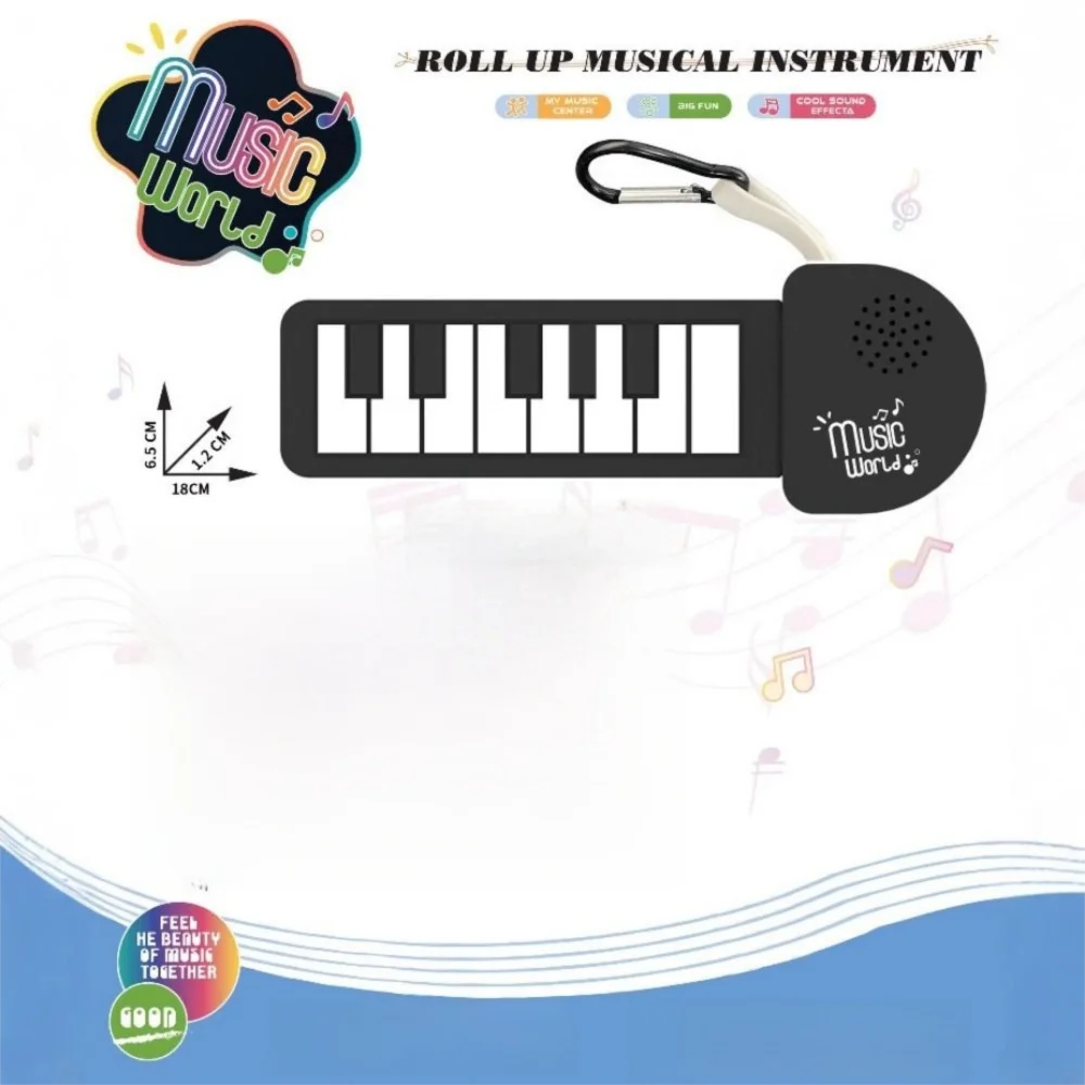 

Foldable Electronic Keyboard Keychain Rainbow Color with Buckle Silicone Piano Keyboard Portable Hanging Hand-Roll Instrument