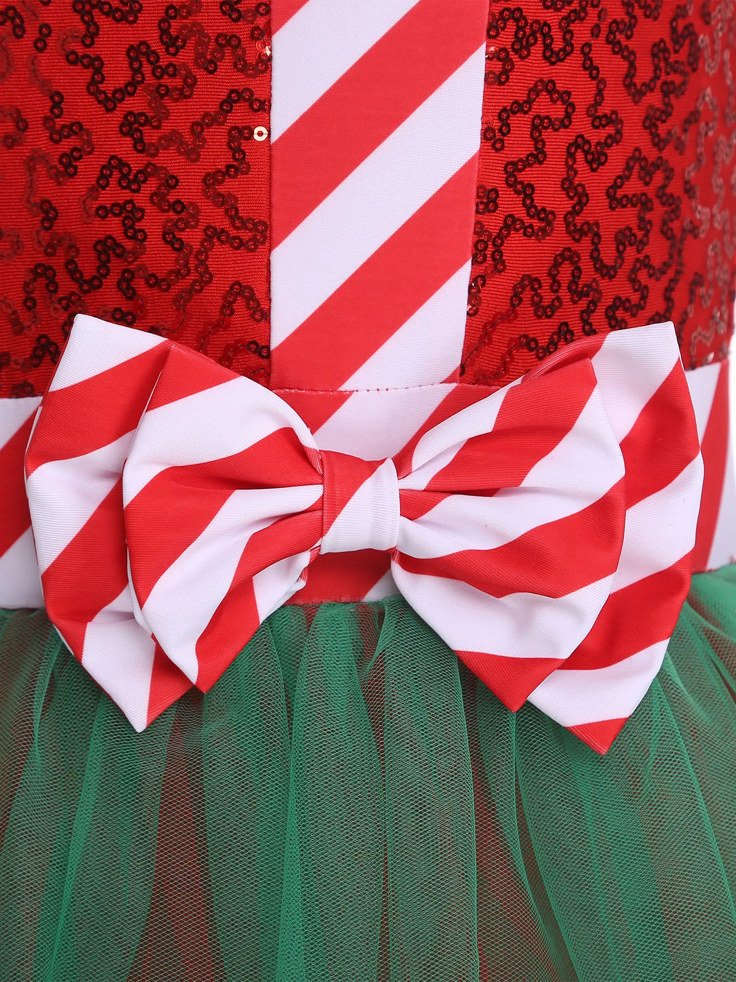 Womens Christmas Elf Costume Sequins Sleeveless Waist Bow Back Leotard Dress Holiday Party Wear for Special Occasion Festival view 5