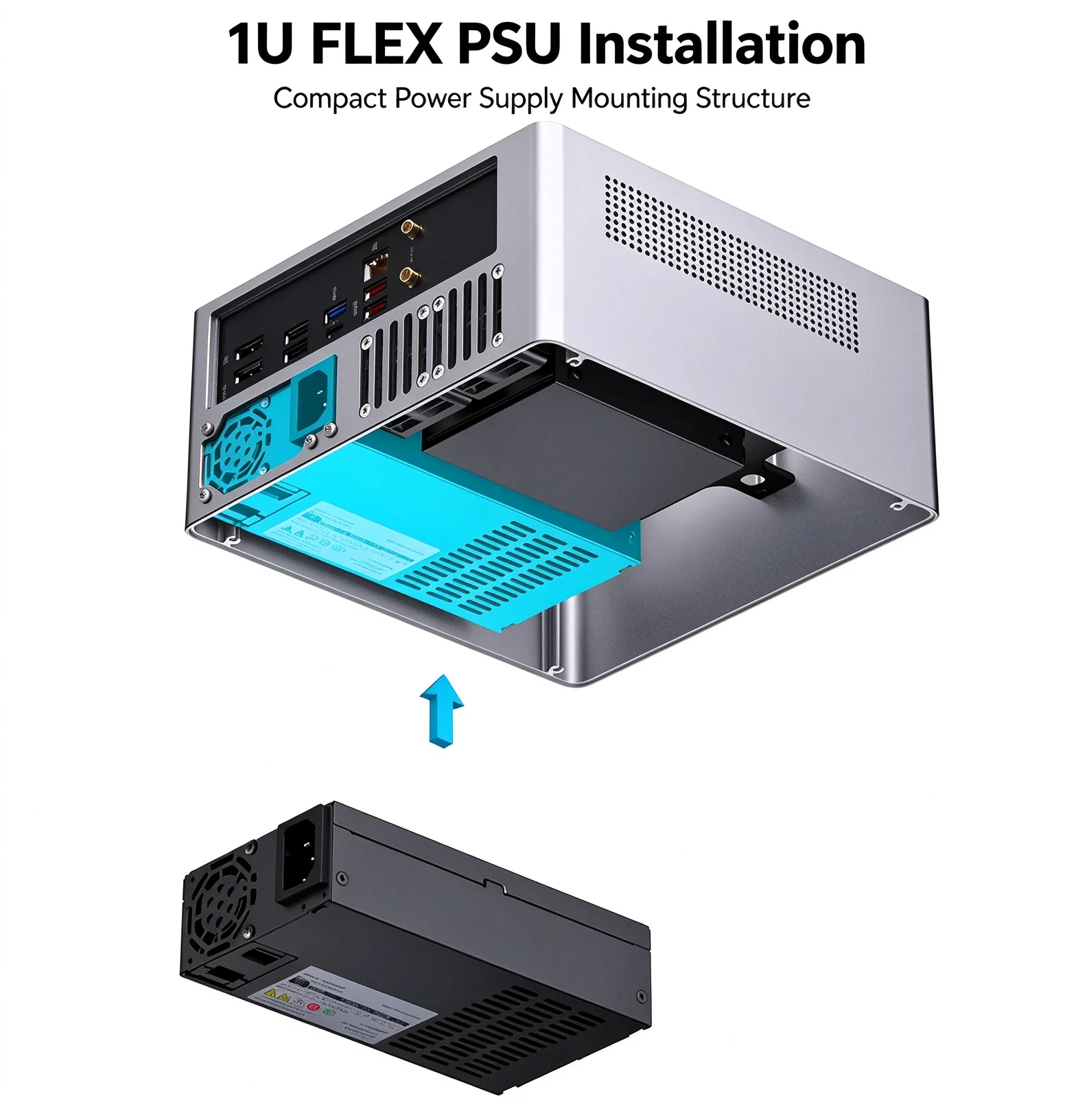 Mini ITX PC Case 4.5L Small Form Factor Aluminum Chassis with Walnut Trim 1U FLEX PSU 4×2.5