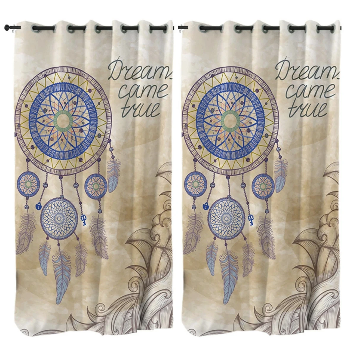 2PCS Dream Catcher Boho Living Room Curtains Feather Pattern Blue Galaxy Drape for Living Room Bedroom Window Treatment Curtain