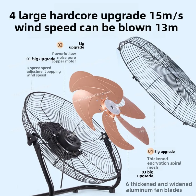 Ventilatore elettrico industriale, potente e ad alta potenza, ventilatore da tavolo, cantiere, ventilatore da pavimento ad alto vento