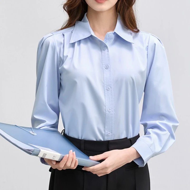 2025 weibliche Business Shirts Koreanische Chic Büro Elegante Frauen Shirts Langarm Bluse Feste Taste Frauen Casual Trend Tops
