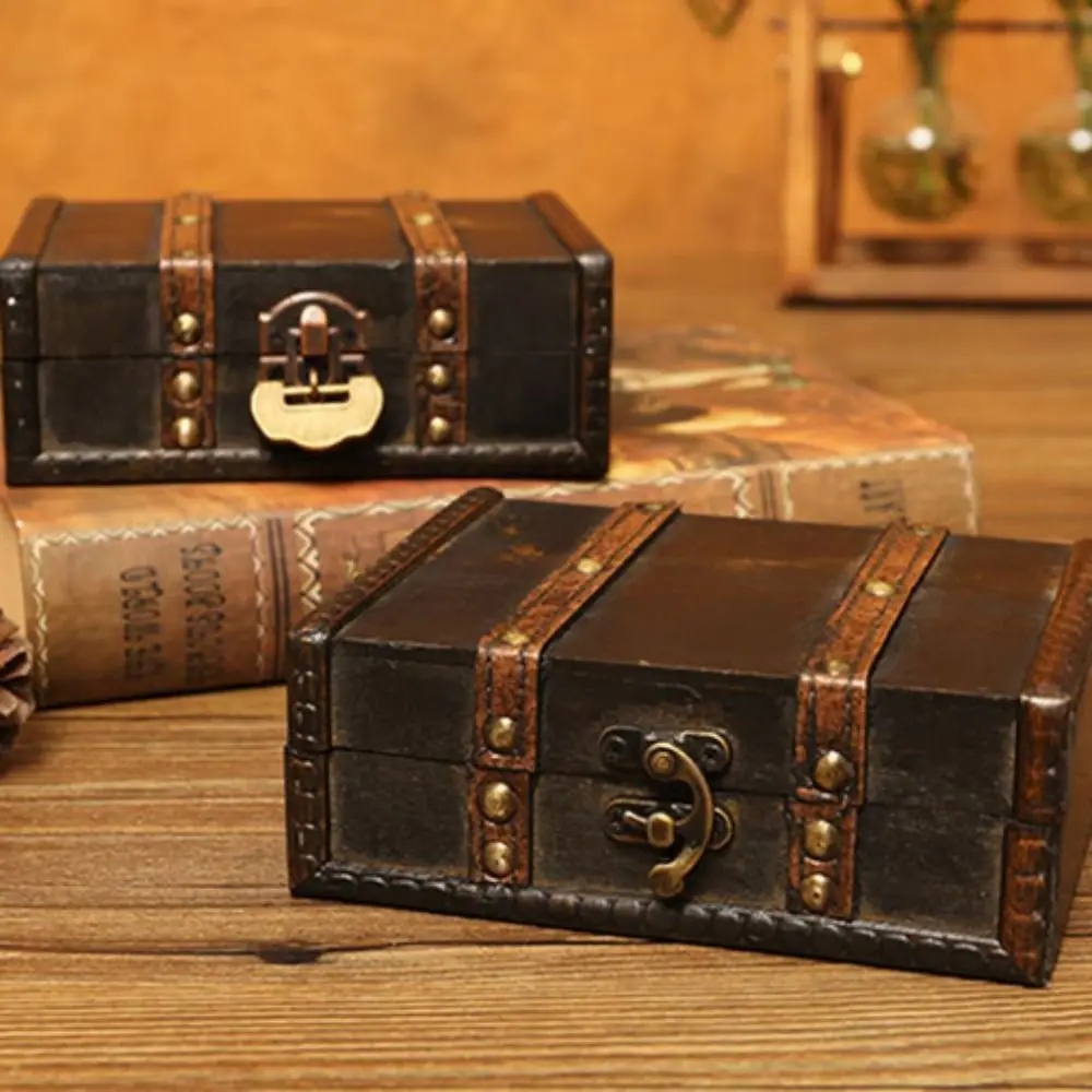 With Lock Wooden Antique Storage Box Portable Multiple Sizes Vintage Jewelry Organizer Jewelry Display Dust Prevention