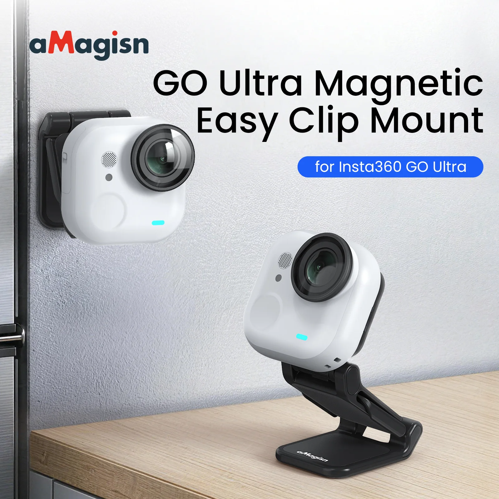 aMagisn GO Ultra Magnetic Easy Clip Mount Strong Magnet Bracket with Adjustable Angle for Vlogging Cycling for Insta360 GO Ultra