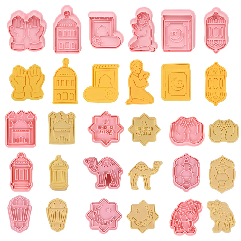 Ramadan Cookie Cutters Plastic 3D Camel Moon Star Pressable Biscuit Mold Cookie Stamp Islamic Muslim Kitchen Baking Pastry Tools