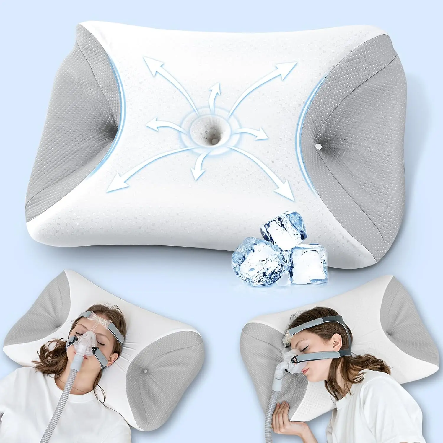 

CPAP Pillow for Side Sleeping, Cervical Neck Support for All Masks, Ergonomic Memory Foam, Reduces Air Leaks & Pressure