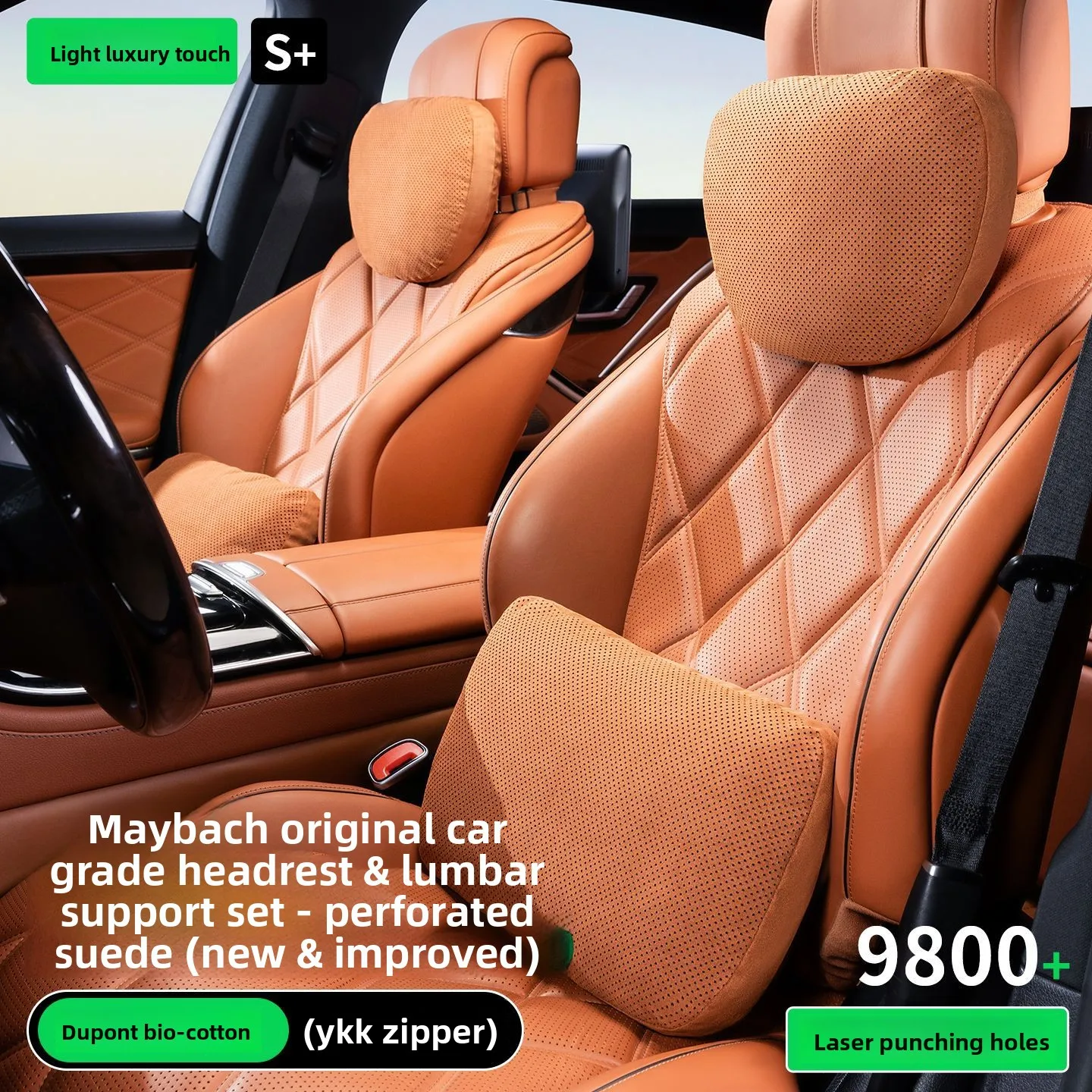 

High Quality Universal Car Headrest Cushion Car Seat Neck Pillow Perforated Suede Leather Breathable Lumbar Support Car Pillow