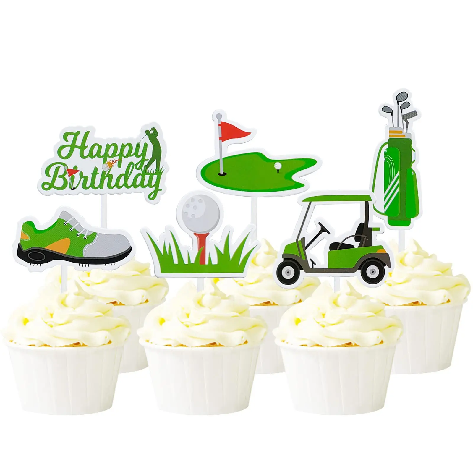 Golf Happy Birthday Cake Topper Shoes Car Ball Wedding Kids Boys Party Cake DIY Baking Cupcake Toppers Decoration Baby Shower