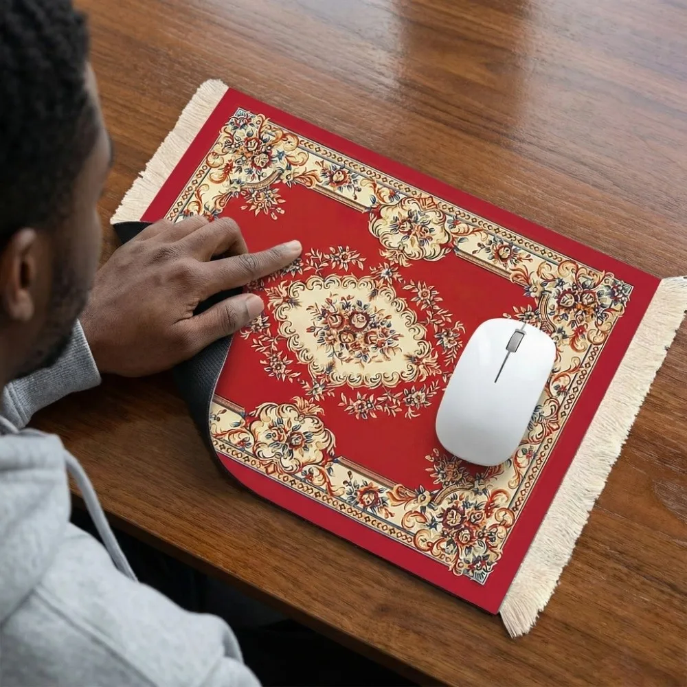 Bohemia Persian Mouse Pad with Tassel Anti-slip Desk Mat Rectangle Shape Rubber Base Computer Table Mat Computer Desk