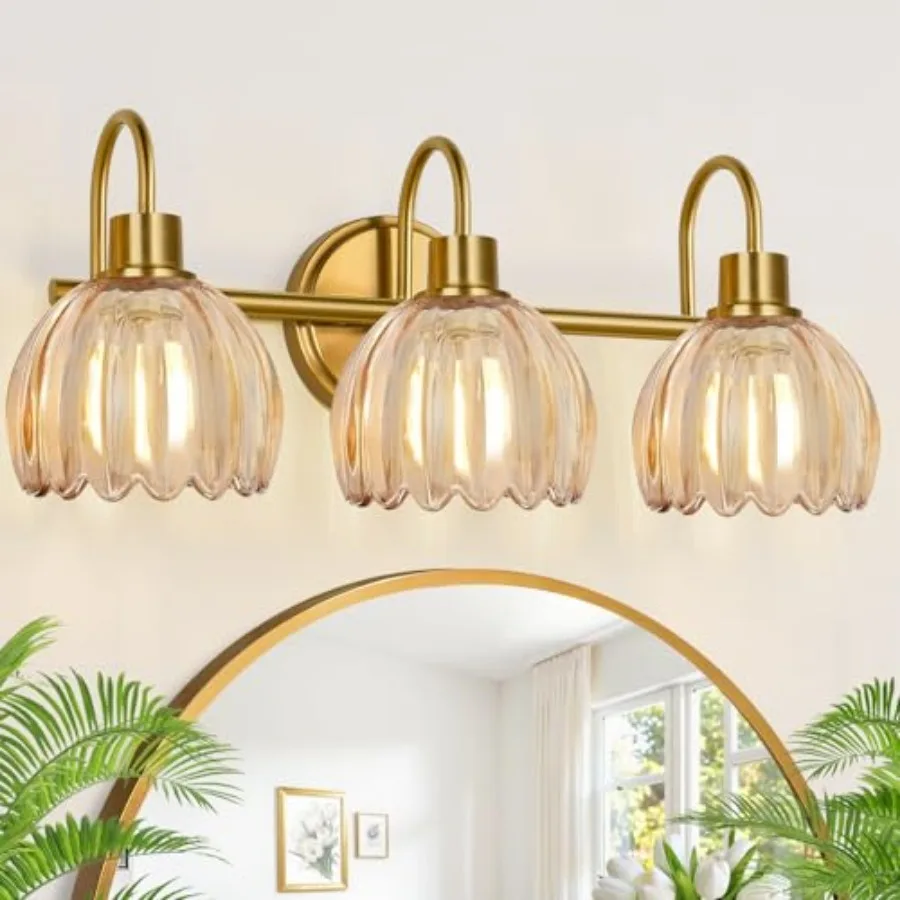 Bathroom Light Fixtures, 3Light Vanity Lights for Bathroom with Ribbed Glass Shade, 20 in Bathroom Vanity Lights Over Mirror fo