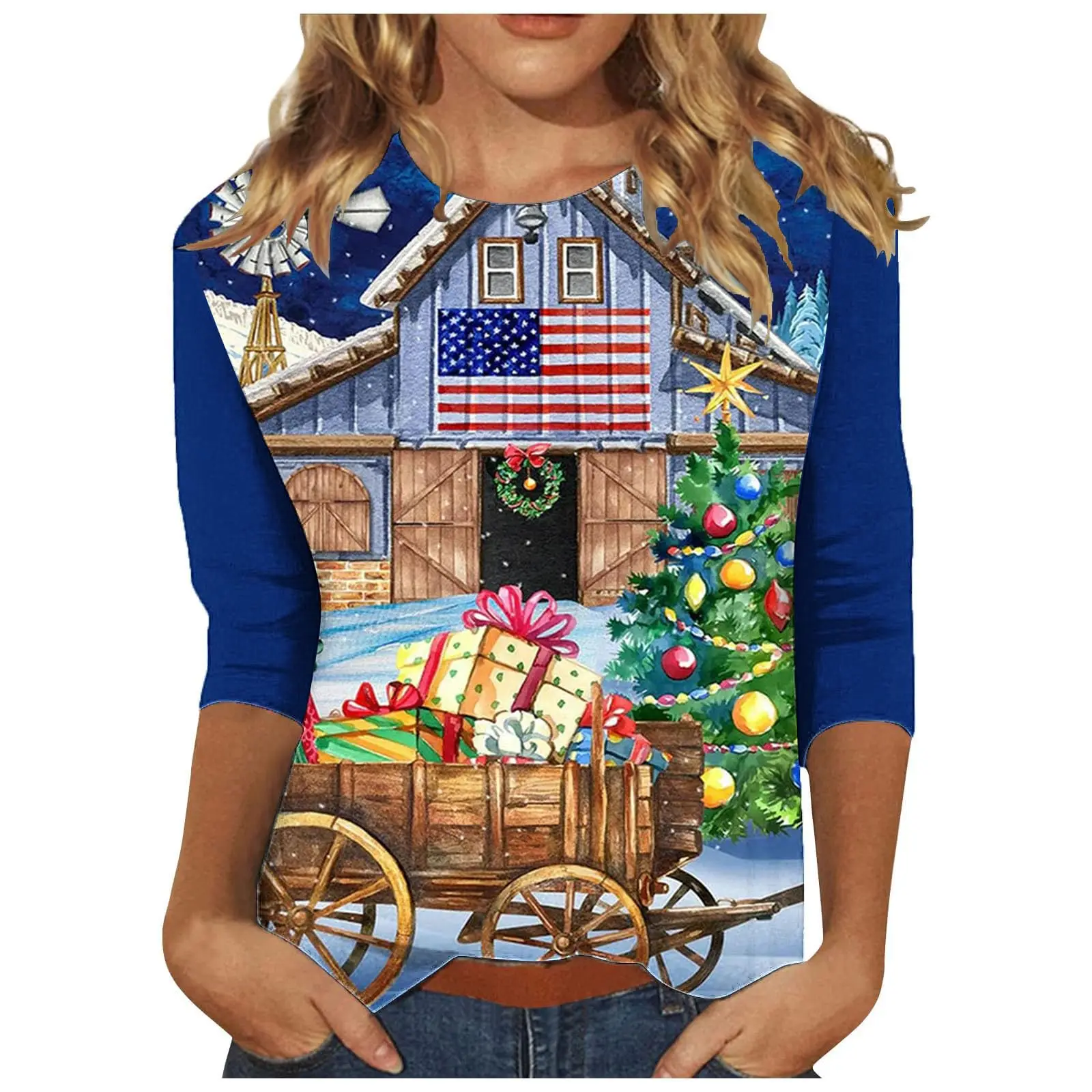 

Women's Santa Claus Gift Print Christmas Theme Round Neck Long Sleeve T-shirt Casual Comfortable Polyester Pullover