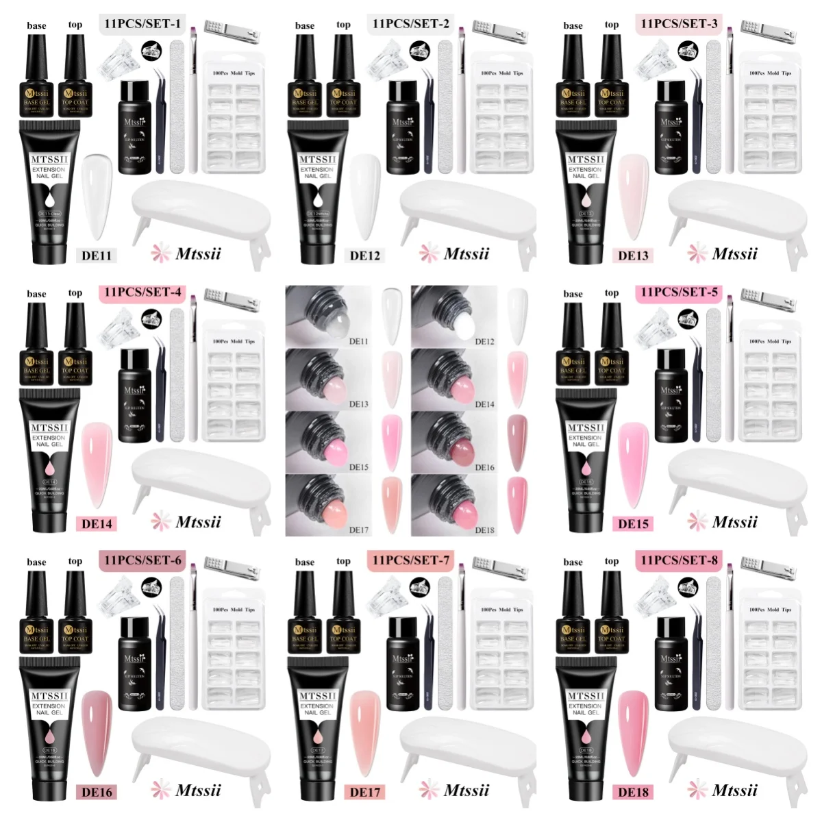 MTSSII 11Pcs 20ML Extension Nail Gel Set Pink Nude Milky White Semi Permanent UV Hard Gel Nails Finger Prolong Gel Nail Polish