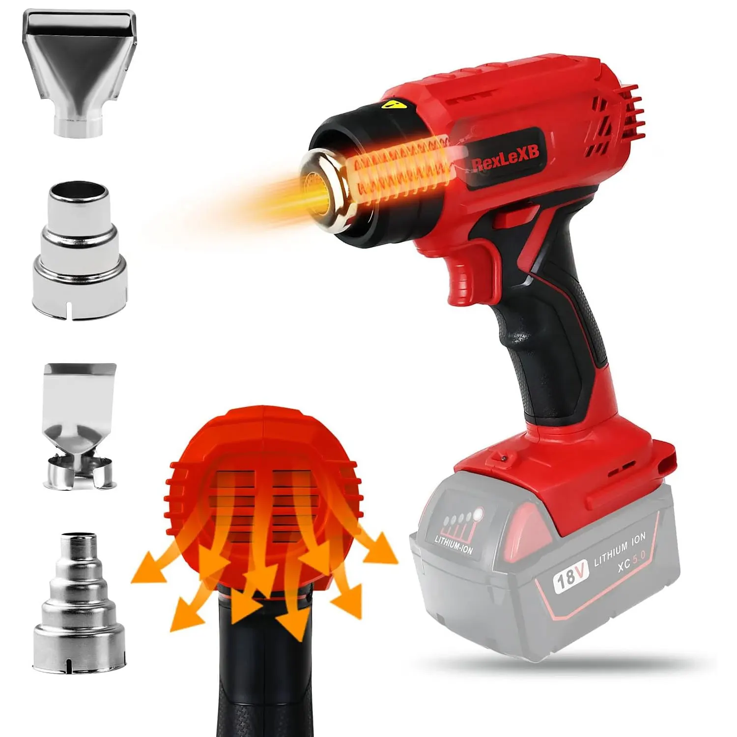 

400W Cordless Heat Gun Hot Air Gun Overload Protection Shrink Wrap with 4 Nozzle for Milwaukee 18V Li-ion Battery (No Battery)